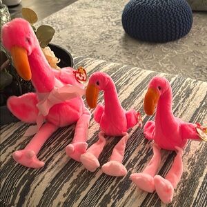 Pinky Flamingo Beanie Buddy 1998  and Two Beanie Baby (s) 1995